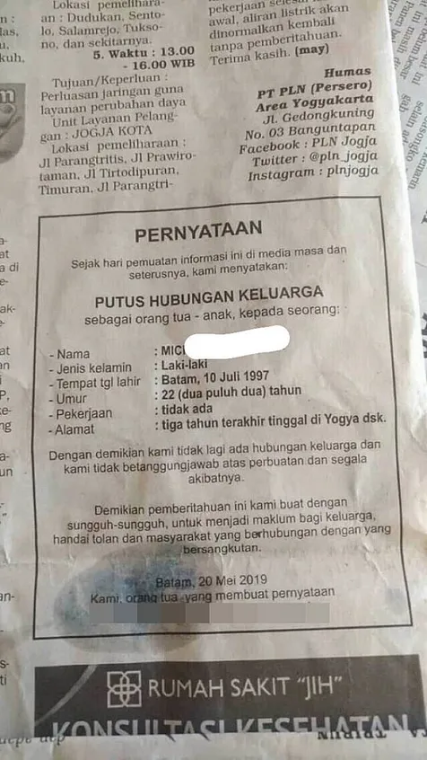 Diumumkan di Koran