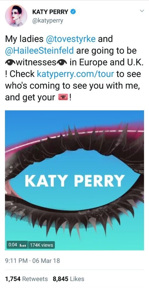 Pengumuman Katy Perry tentang detail tur eropanya. (twitter.com/katyperry)