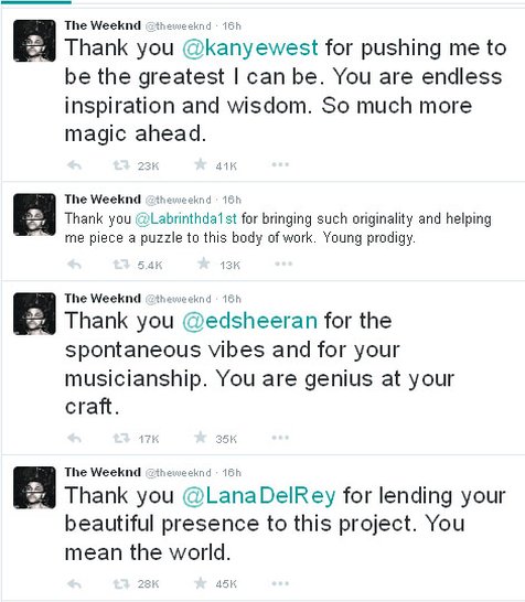 The Weeknd ungkap rasa terimakasihnya pada musisi yang terlibat dalam album terbarunya © Twitter.com/TheWeeknd