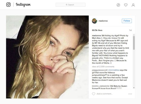 Lewat akun Instagram pribadinya, Madonna ungkap komentarnya yang tegas © instagram.com/madonna