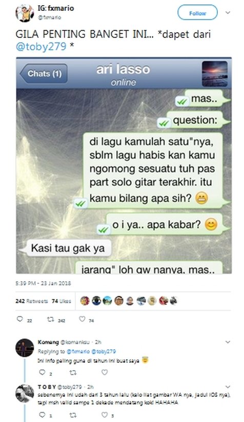 Percakapan ini sudah cukup lama, tapi baru ramai sekarang ©twitter/fxmario