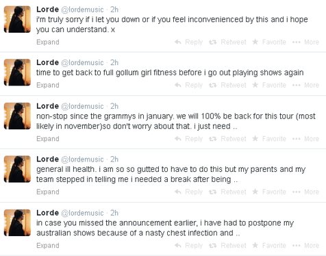 Tweet Lorde mengenai kondisinya/Twitter©