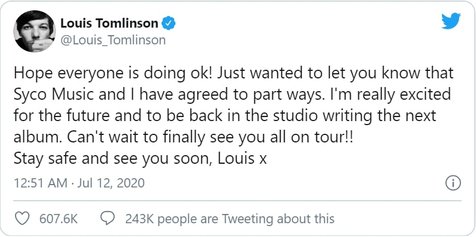 Tweet Louis mengenai perpisahannya dengan Syco Music