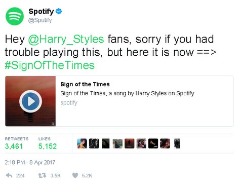 Saat dirilis, single 'Sign of the Times' sempat tak bisa diakses oleh para fans dan penikmat musik © twitter.com/Spotify