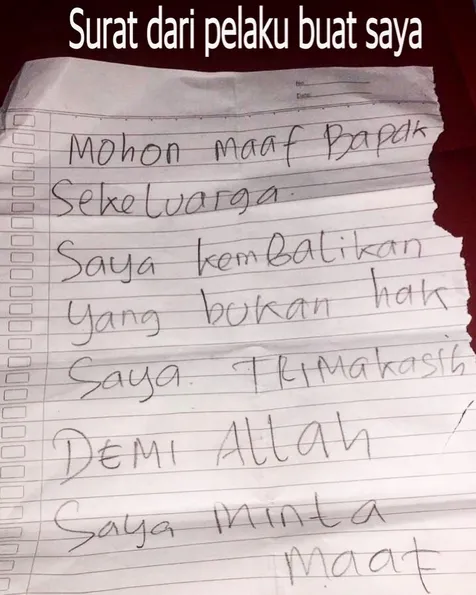 Sang Pelaku Kirim Surat Minta Maaf