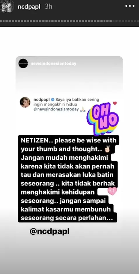 Nora Ajak Netizen Stop Bullying