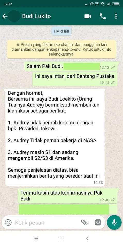 Klarifikasi Ayah Audrey