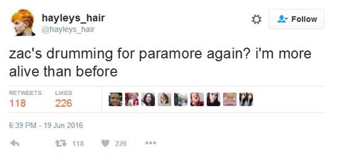 Paramore kembali reuni dengan Zac Farro di album terbarunya © twitter.com/hayleys_hair