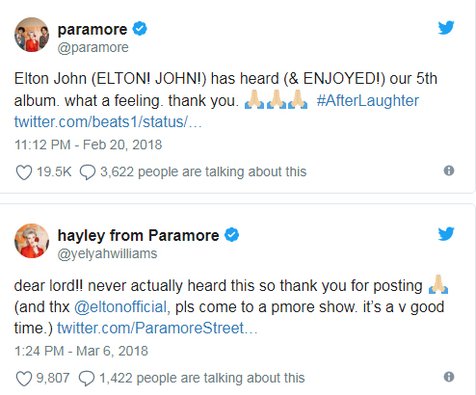 Hayley Williams undang Elton John untuk hadir di salah satu penampilan Paramore © twitter.com