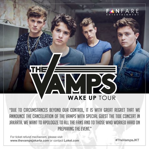 Permintaan maaf pihak Fanfare Entertainment atas batalnya konser The Vamps pada tanggal 25 Januari 2016 mendatang © Fanfare Entertainment