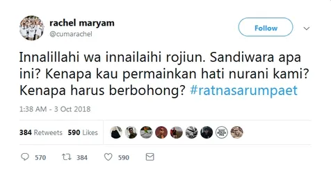 Rachel Maryam Mengaku Kecewa