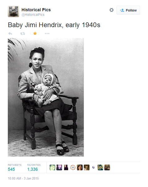 Wajah Jimi Hendrix saat masih bayi, imut ya. @twitter.com/historicalpics