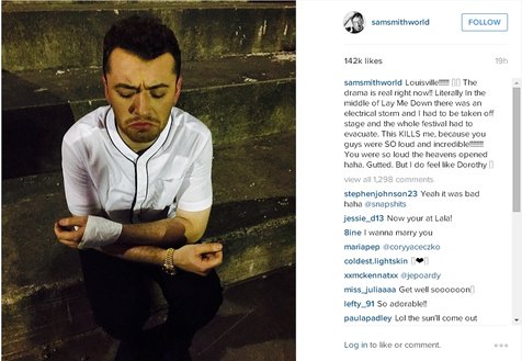 Sam Smith kecewa konsernya dihentikan karena badai yang menghantam. ©instagram Sam Smith