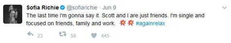 Sofia Richie tanggapi rumor hubungannya dengan Scott Disick © Twitter.com