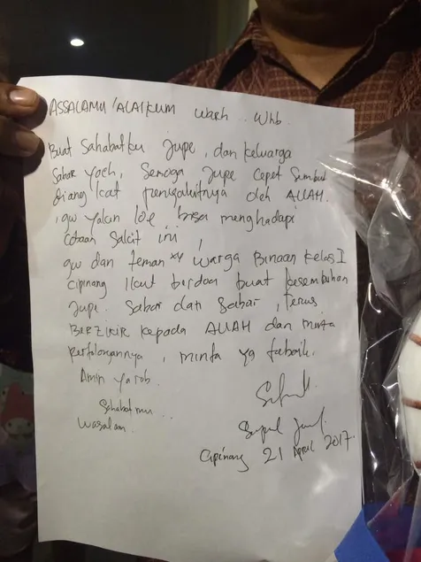 Surat yang ditulis Ipul untuk Jupe © Istimewa