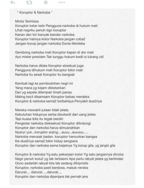 Lirik lagu yang diunggah Iwan Fals © Iwan Fals Official Twitter