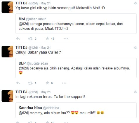 Titi sedang rekaman album baru! @twitter/ti2dj