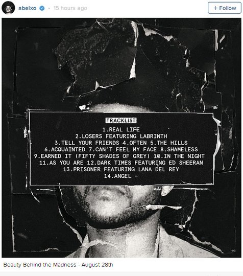 Tracklist album baru The Weeknd @foto: Official Instagram The Weekend