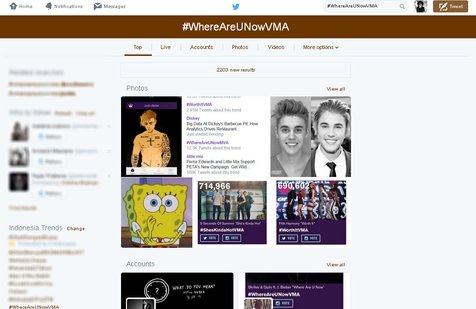 Dukungan penuh netizen dan fans, pesona Justin Bieber sudah kembali! ©Twitter.com/hashtag/WhereAreUNowVMA?src=tren