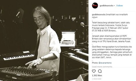 Ucapan bela sungkawa dari God Bless atas kepergian salah satu musisi terbaiknya. © Instagram/godblessrocks