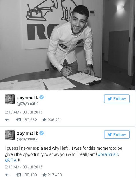 Zayn Malik gabung label baru @foto: Official Twitter Zayn Malik