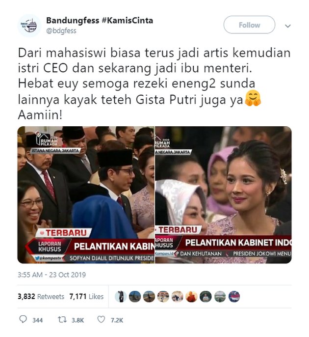 10 Heartbreaking Confessions - Hilarious Netizens, Seeing the Beautiful Appearance of Minister's Wife Gista Putri