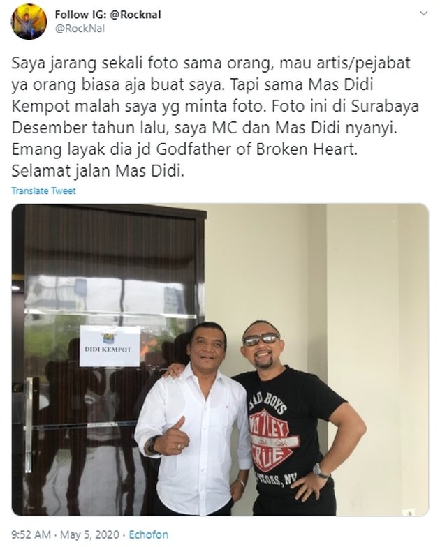 12 Expressions of Condolences from Celebrities After the Death of Didi Kempot, Raffi Ahmad - Joshua Suherman