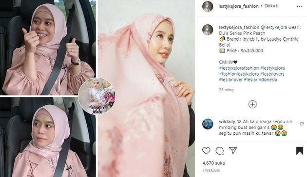 Lesti seringkali tampil feminim memakai hijab. Hijabnya yang seharga Rp 345.000 tentu membuat netizen yang sering menawar auto mundur.
