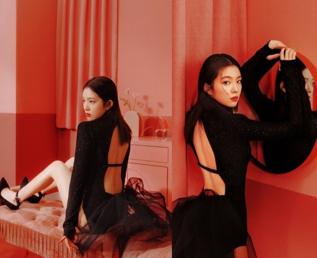 Di era Monster, Irene mengenakan outfit backless hitam yang kontras dari latar bernuansa merah. Paduan warna ini sukses mendongkrak pesona garang Irene.