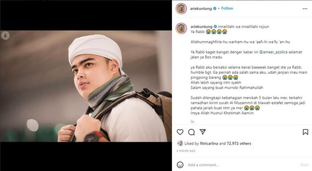 Arie Untung menuliskan pesan panjang di Instagramnya. Ia menyebut bila Ameer dan dirinya sudah sempat janjian bakal olahraga bareng.