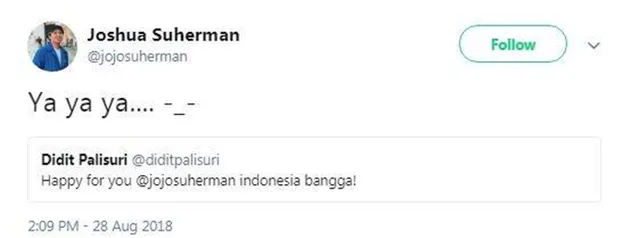 Tweet kocak Joshua Suherman