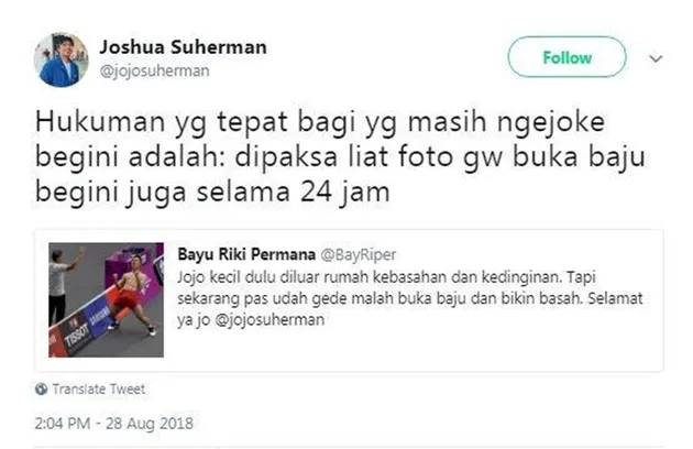 Tweet kocak Joshua Suherman