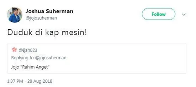 Tweet kocak Joshua Suherman