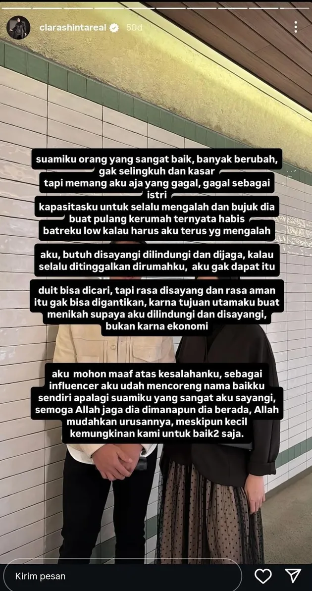  Clara Shinta sebut sosok suami yang baik