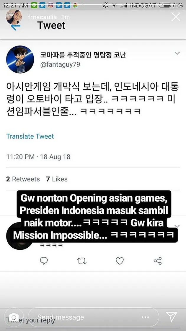 Tweet warga Korsel soal aksi opening Asian Games Jokowi