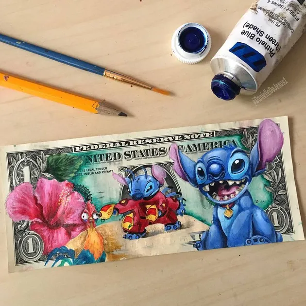 Lukisan tokoh kartun di uang 1 dollar