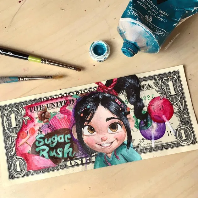 Lukisan tokoh kartun di uang 1 dollar