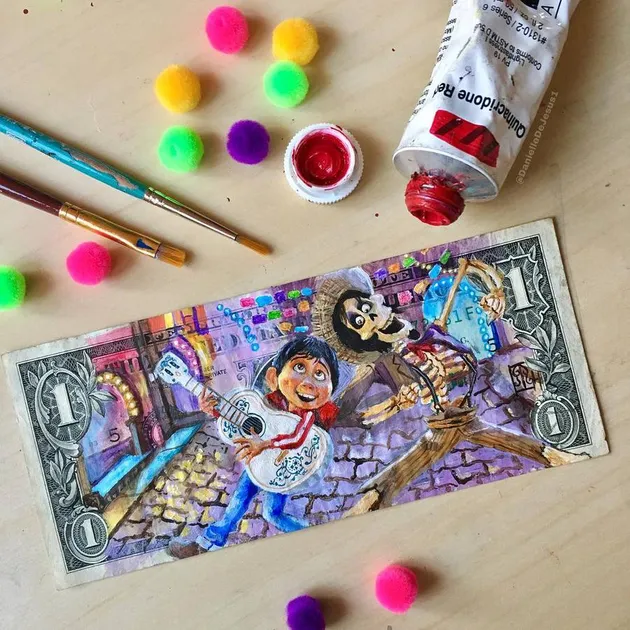 Lukisan tokoh kartun di uang 1 dollar