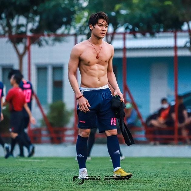Line of Photos of Handsome Rizky Billar Playing Soccer, Previously Bare Chested on the Field Showing Athletic Body & Six Pack Abs