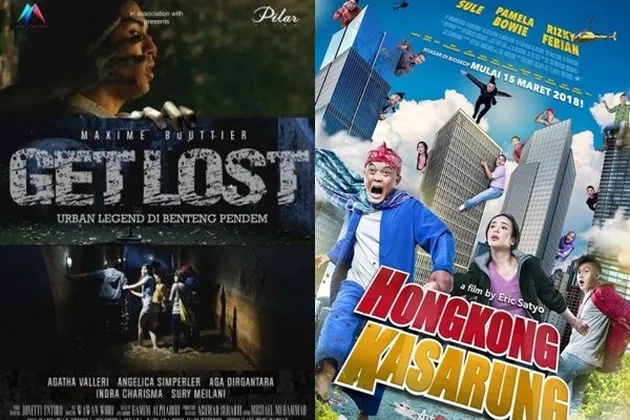 'GET LOST' dibintangi Maxime Bouttier, Agatha Valerie dan lain-lain, berkisah tentang lima sahabat yang niat berpetualang saat bolos sekolah. Mobil yang mereka pakai bermasalah dan memutuskan istirahat di bangunan tua. Sayangnya ada sesuatu yang menghantui setelah dari sana. | 'HONGKONG KASARUNG' dibintangi Sule. Ceritanya Sule nekad kerja di Malaysia karena ingin punya banyak uang untuk mendapatkan pacarnya Iis yang memilih Cecep. Sule malah ditipu dan dibawa ke Hong Kong setelah menjual sawah. Di sana dia malah berurusan dengan geng | Dua film ini tayang 15 Maret.