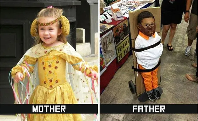 foto beda ayah vs ibu mengurus anak