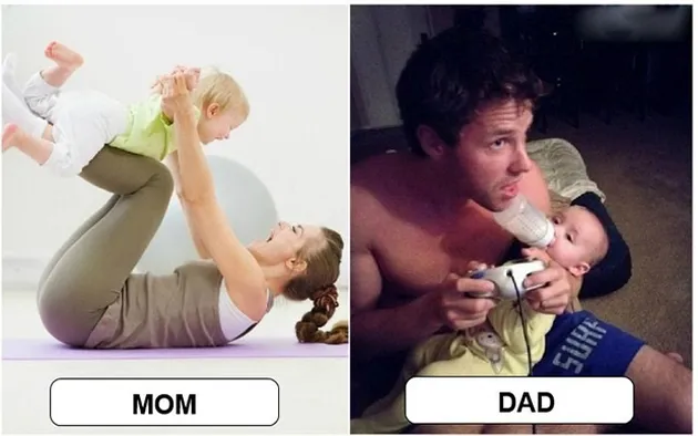 foto beda ayah vs ibu mengurus anak