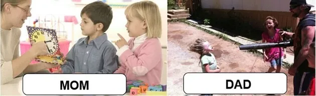 foto beda ayah vs ibu mengurus anak