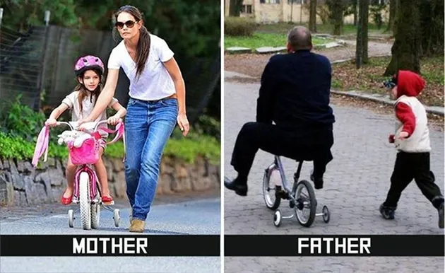 foto beda ayah vs ibu mengurus anak