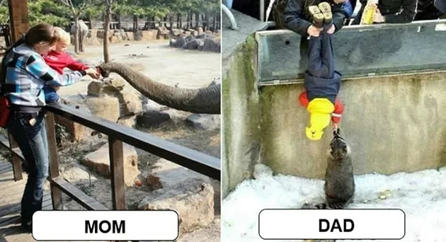 foto beda ayah vs ibu mengurus anak