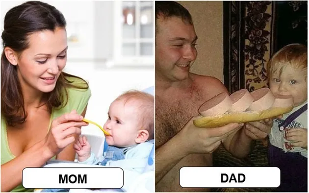 foto beda ayah vs ibu mengurus anak