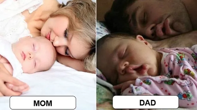 foto beda ayah vs ibu mengurus anak