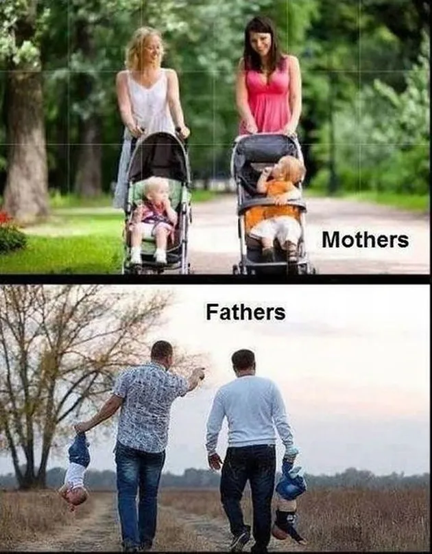 foto beda ayah vs ibu mengurus anak