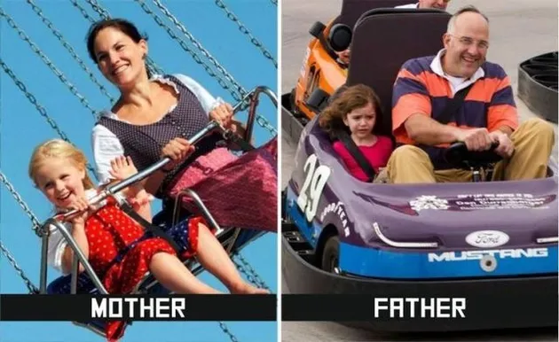 foto beda ayah vs ibu mengurus anak