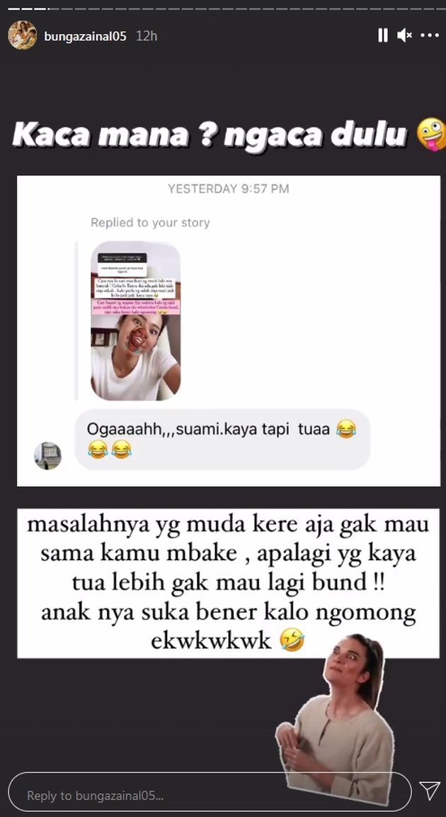 Tidak hanya satu orang yang menyebut Bunga Zainal menikah dengan pria tua. Tapi ia meminta agar netizen ngaca sebelum bicara soal pernikahannya.